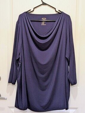 EUC Blue Sky 2X Super Soft Bamboo Blend Navy Blue Cowl Neck Top
